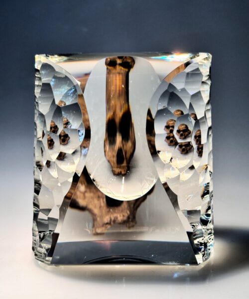 Echo Chamber, 2026, hand carved Schott optical crystal, H:15 W:15 D:10cm, Lothar Böttcher